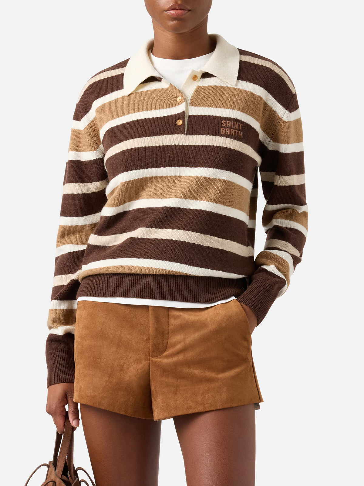 Hadidy wool and cashmere blend polo collar knit with multicolor stripes