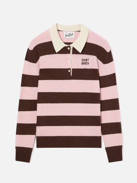 Pink Hadidy polo collar knit with stripes