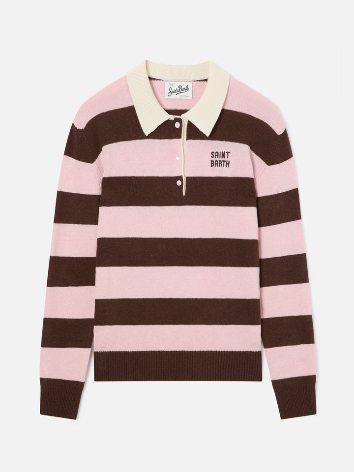 Punto con cuello polo Pink Hadidy con rayas 