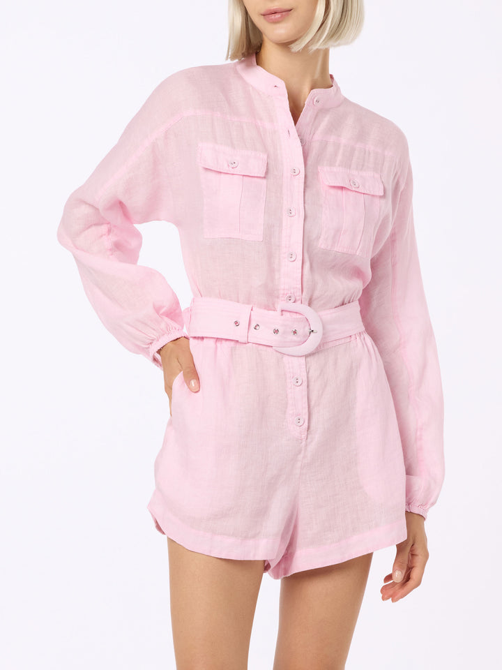 Woman pink linen playsuit Hanniel - MC2 Saint Barth