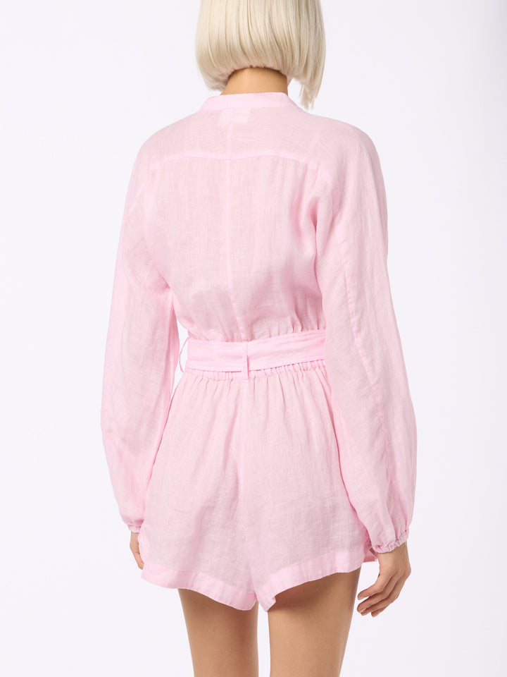 Woman pink linen playsuit Hanniel - MC2 Saint Barth