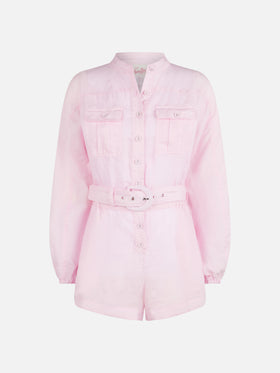 Woman pink linen playsuit Hanniel - MC2 Saint Barth