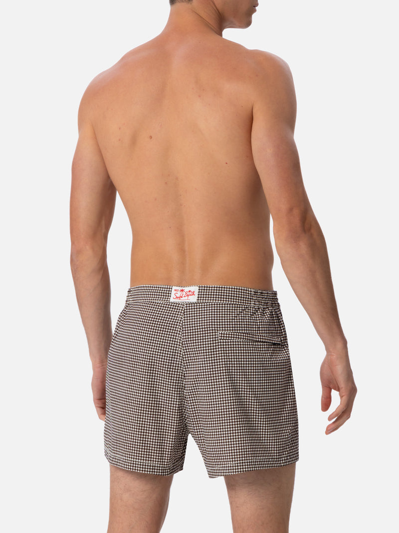 Man fitted cut swim shorts Harrys with pied de poule print