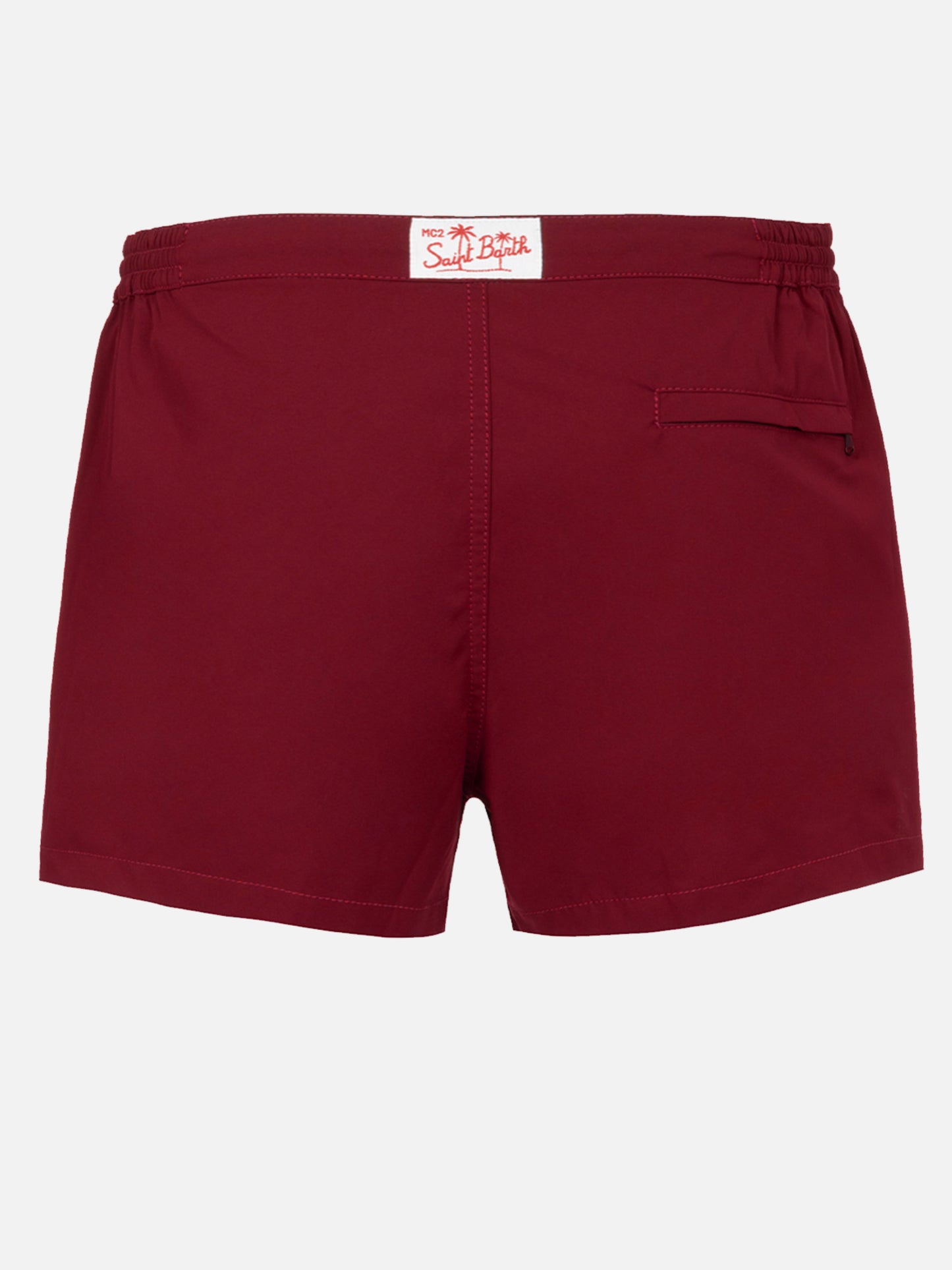 Man burgundy fitted cut swim shorts Harrys