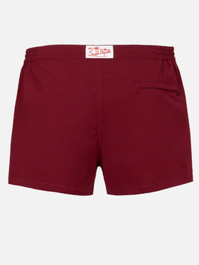 Man burgundy fitted cut swim shorts Harrys