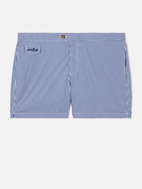 Harrys gestreifte Badeshorts in Blau und Weiß 