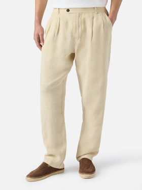Beige Havier long long pants in pure linen