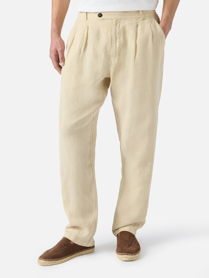 Beige Havier lange Hose aus reinem Leinen 