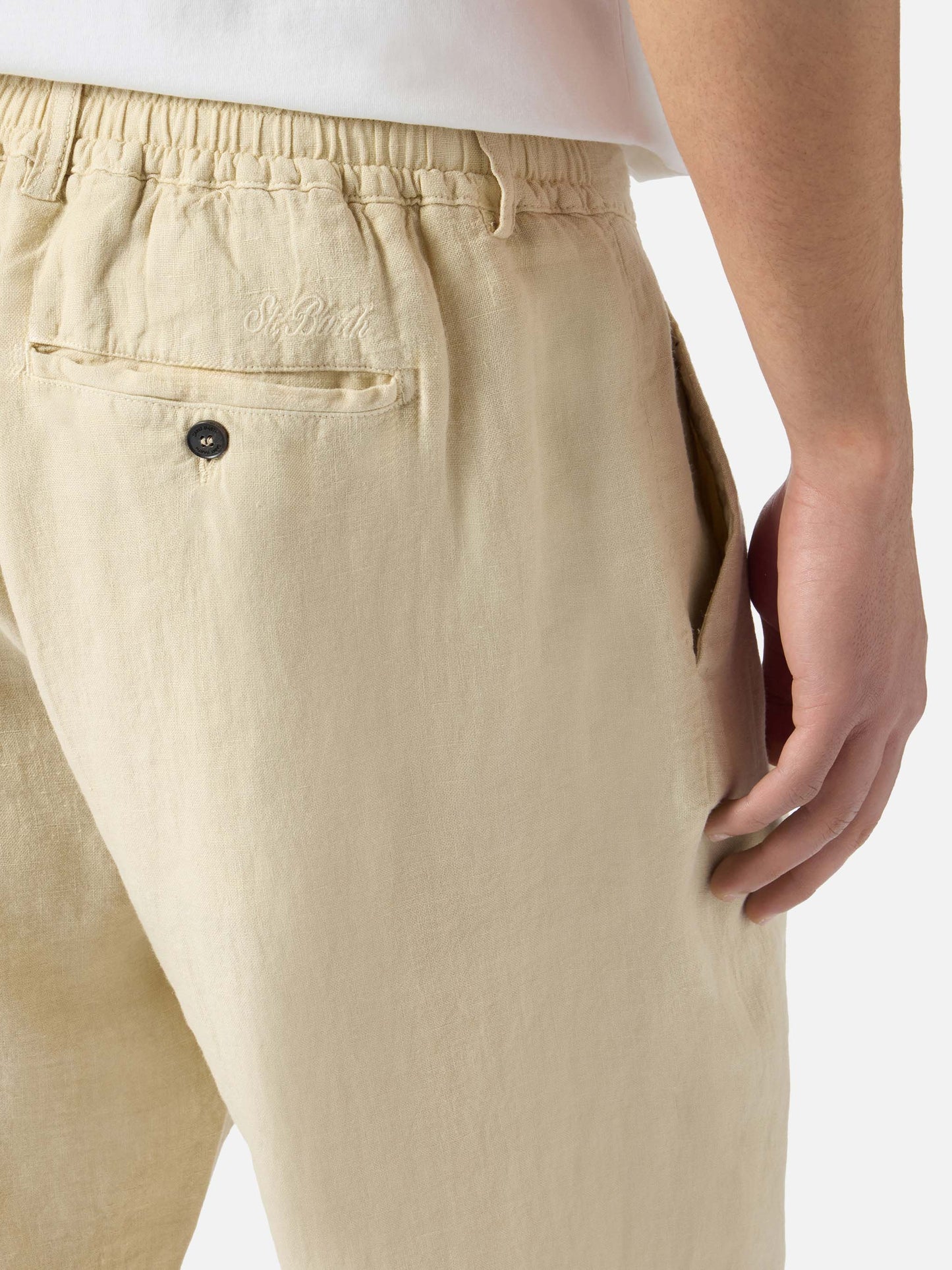 Beige Havier long long pants in pure linen