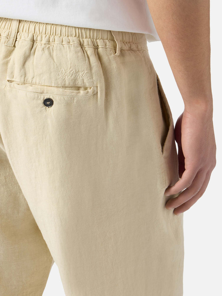 Beige Havier lange Hose aus reinem Leinen 