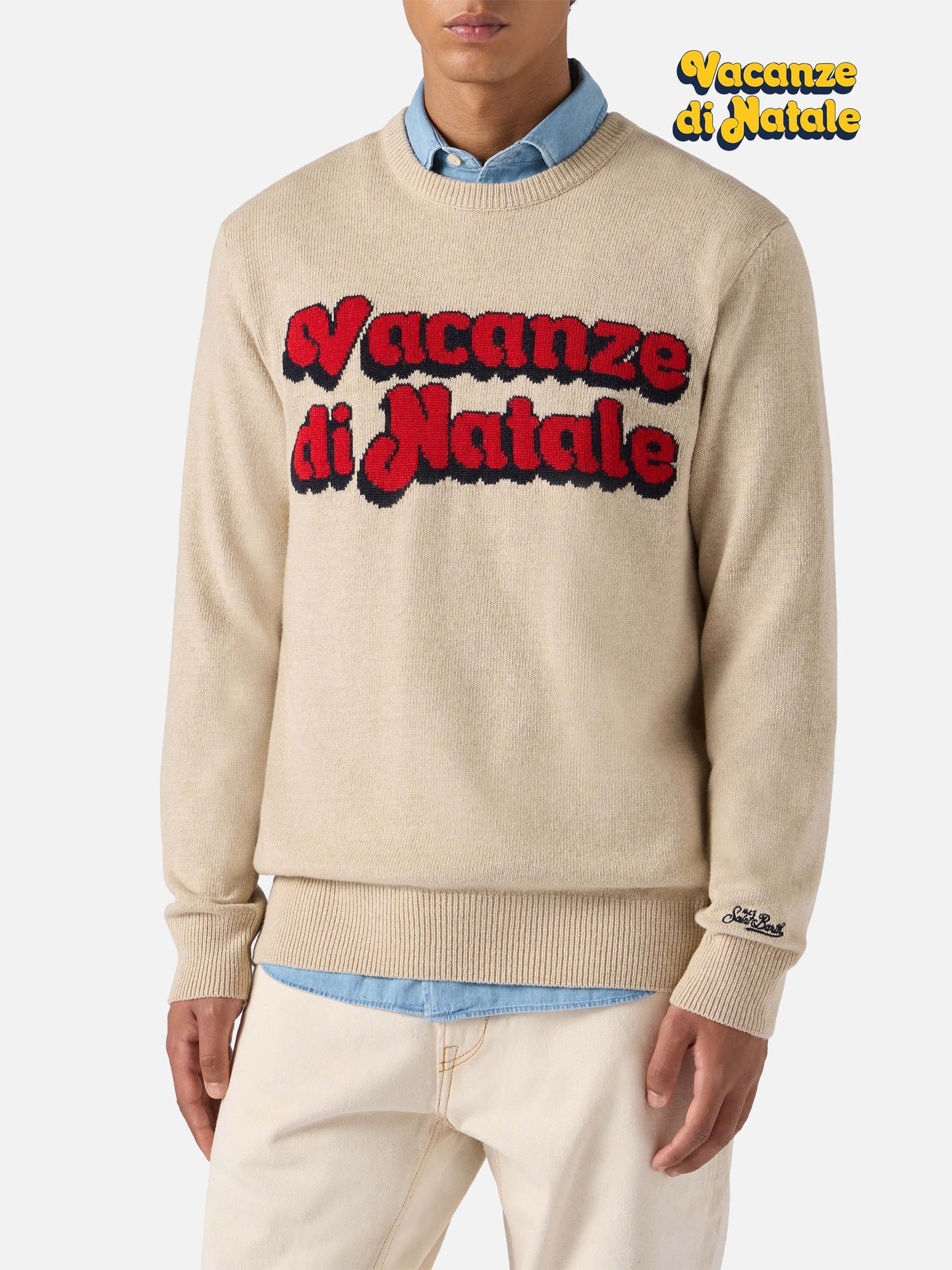 Beige sweater Heron with Vacanze di Natale jacquard | VACANZE DI NATALE SPECIAL EDITION