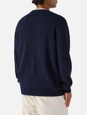 Blue sweater Heron with Vacanze di Natale logo jacquard | VACANZE DI NATALE SPECIAL EDITION