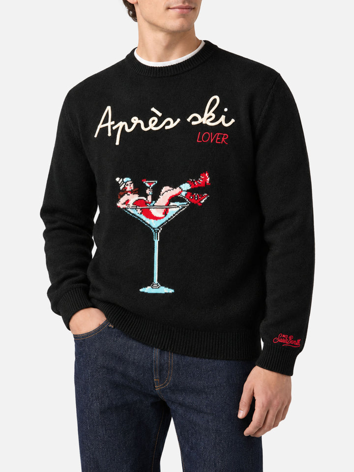 Maglione Heron nero con ricamo Après ski e jacquard ragazza nel bicchiere