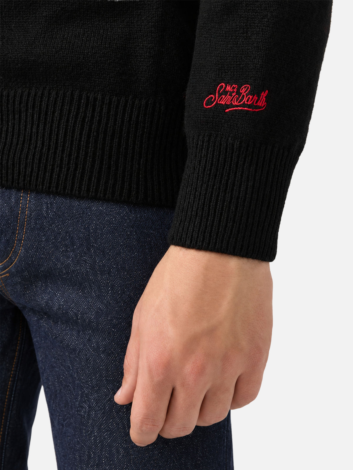 Girocollo nero Heron con ricamo Après ski e jacquard ragazza nel bicchiere