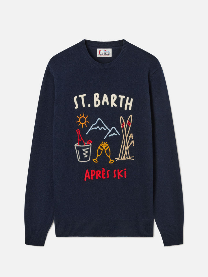 Maglia girocollo Heron blu navy con intarsio e ricamo Après Ski