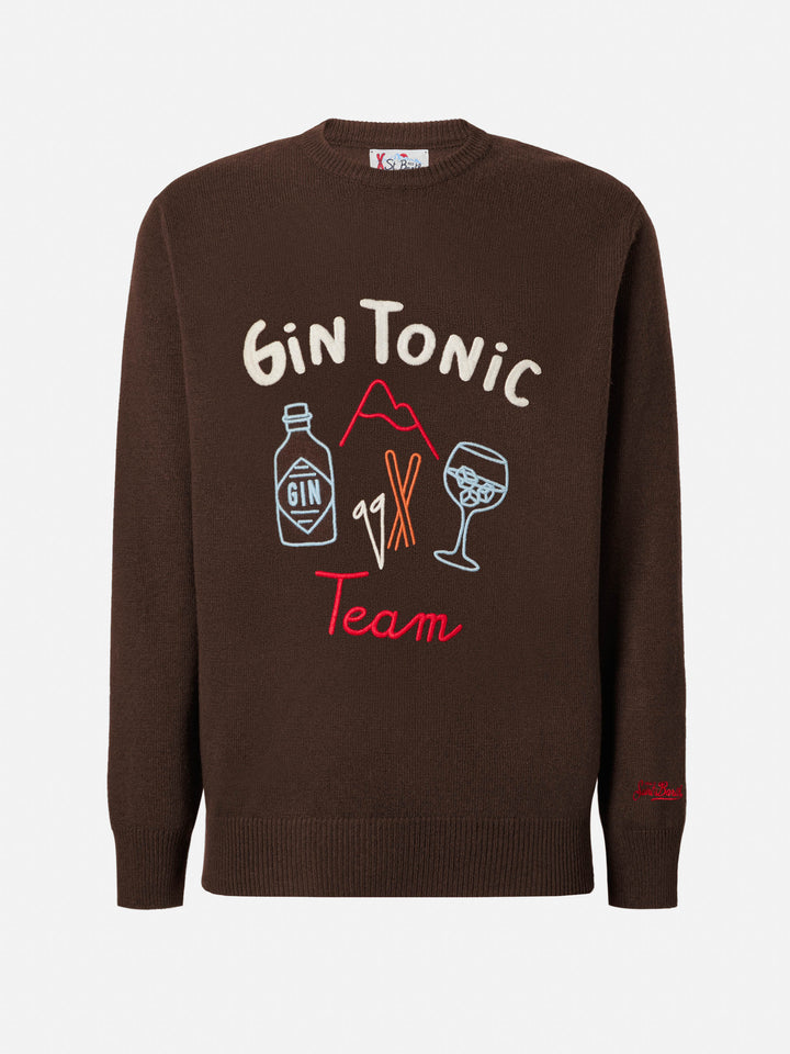 Brown crewneck Heron with Gin Tonic Team embroidery