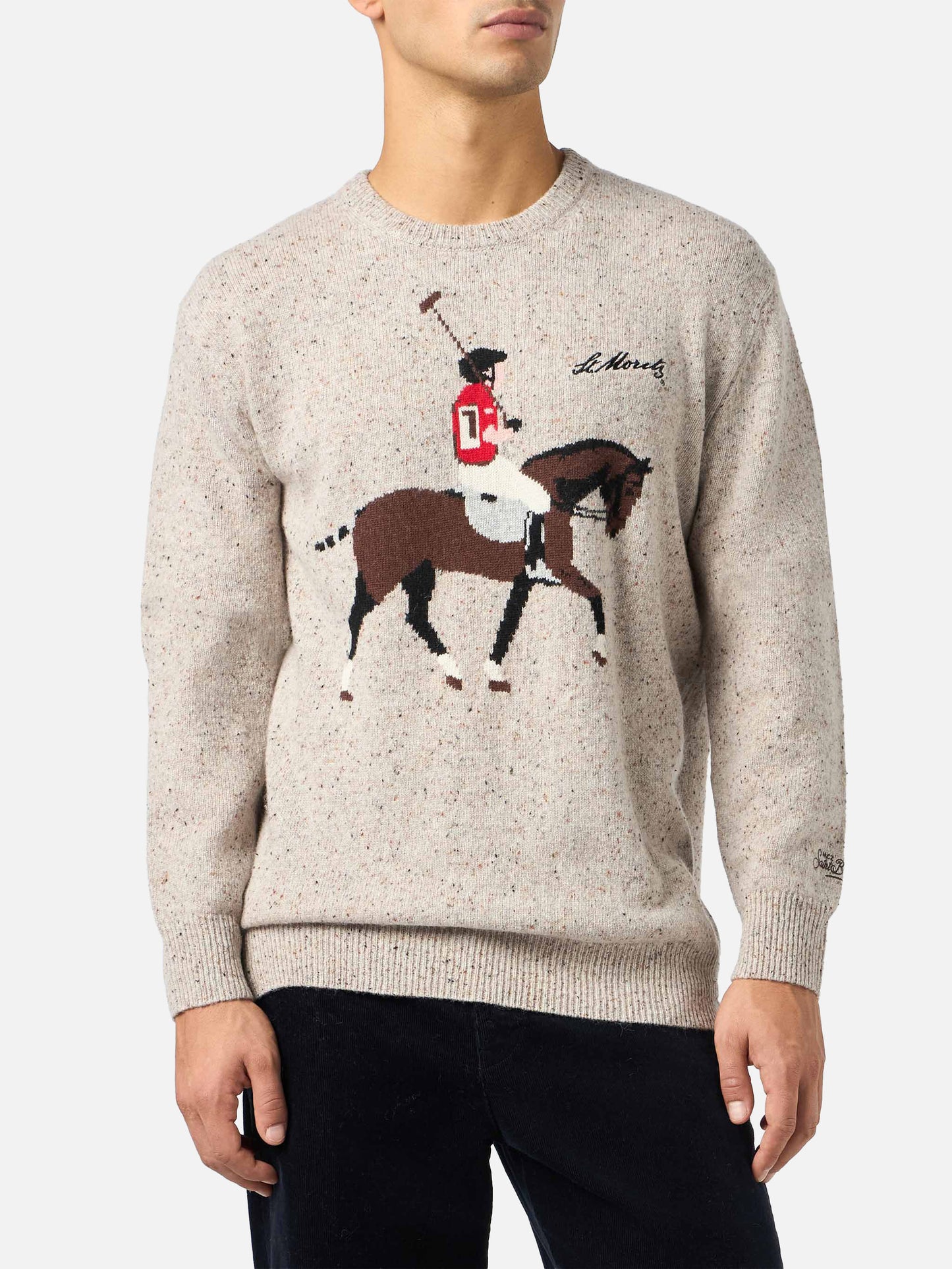 Man beige sweater Heron with Moritz polo embroidery