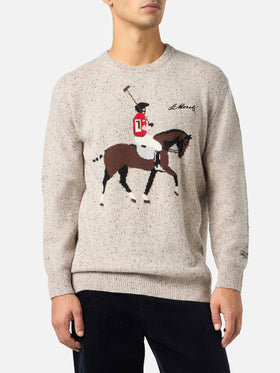 Man beige sweater Heron with Moritz polo embroidery