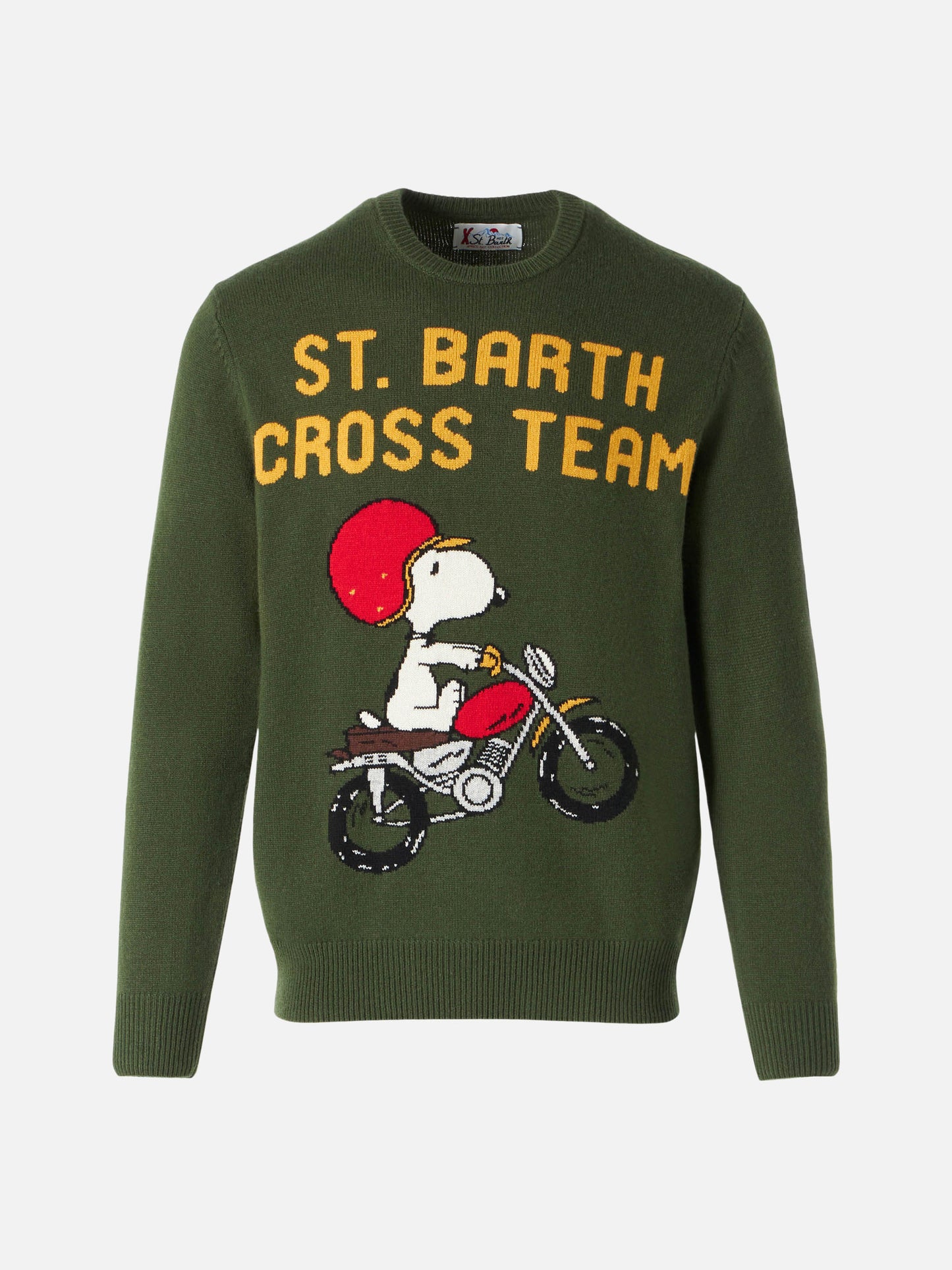 Man military green sweater with Snoopy print | PEANUTS™ SPECIAL EDITION