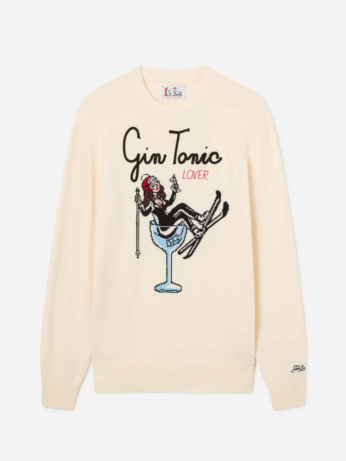 Jersey de punto con cuello redondo en blanco roto Heron con intarsia y bordado Gin Tonic 