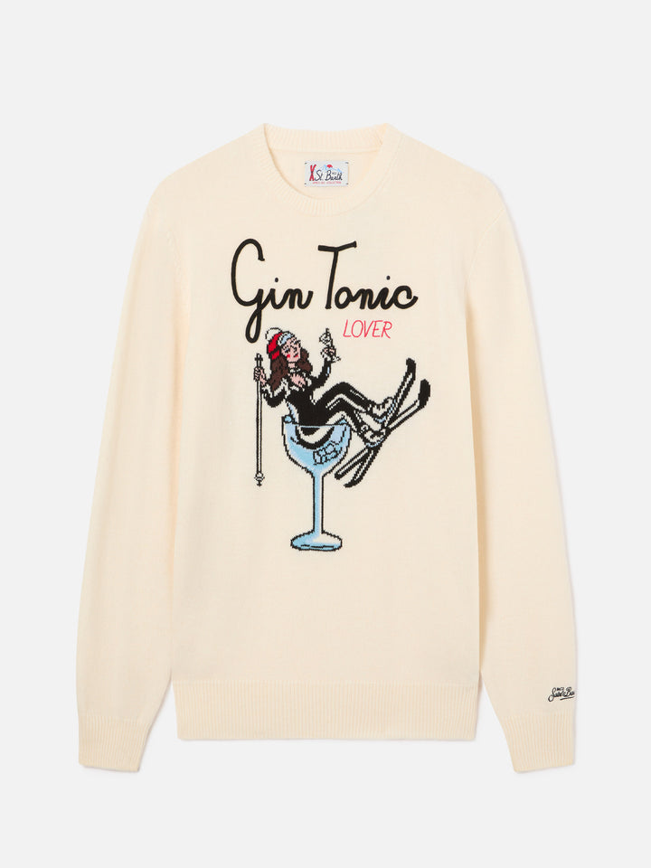 Off-white Heron Rundhalspullover aus Strick mit Gin Tonic-Intarsie und Stickerei 