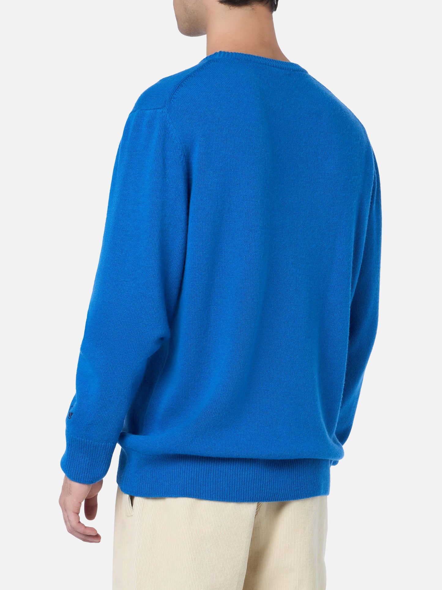 Man ski blue sweater Heron with Courma Apres ski embroidery