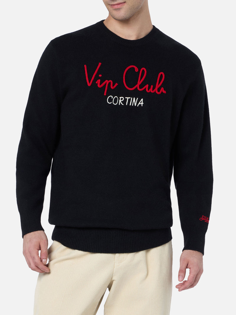 Maglione nero da uomo Heron con ricamo Vip Club Cortina | VIP CLUB CORTINA SPECIAL EDITION