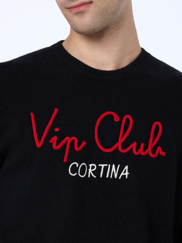 Maglione nero da uomo Heron con ricamo Vip Club Cortina | VIP CLUB CORTINA SPECIAL EDITION