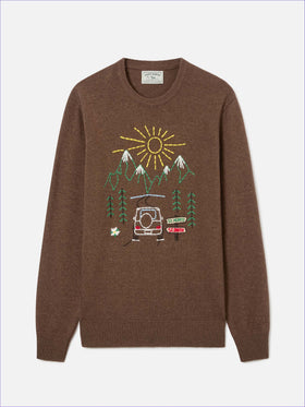 Crewneck-Strickpullover Brown Heron mit St. Moritz-Stickerei 