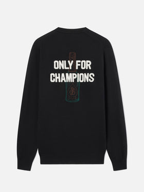 Black Heron crewneck knit with back Only For Champions intarsia and embroidery