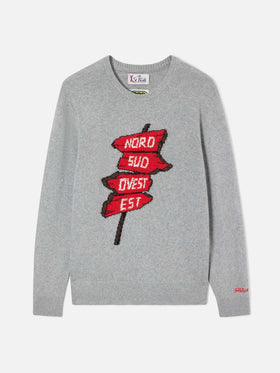 Pull col rond Grey Heron en maille avec intarsia Nord Sud Ovest Est | Special edition 