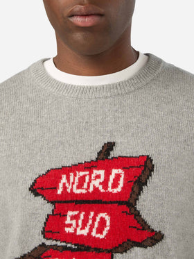 Grey Heron Rundhals-Strickpullover mit Nord Sud Ovest Est Intarsie | Special edition 