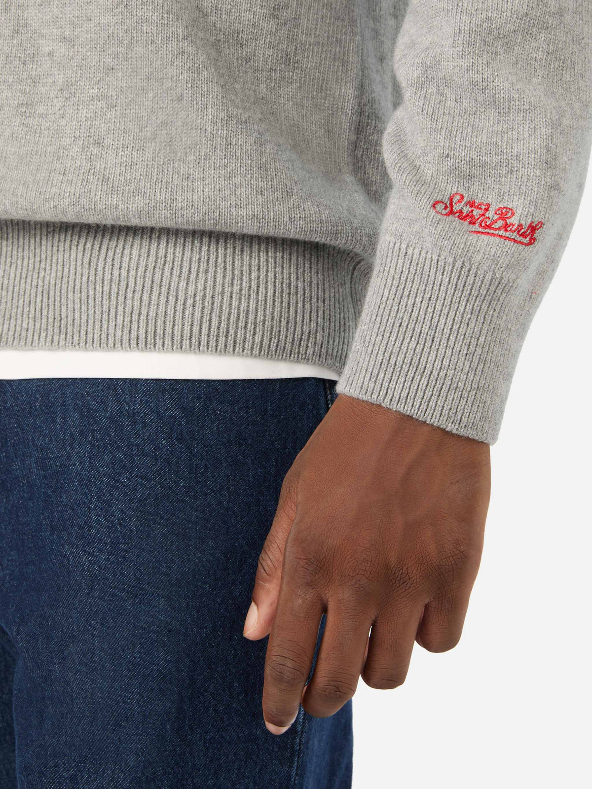 Grey Heron Rundhals-Strickpullover mit Nord Sud Ovest Est Intarsie | Special edition 