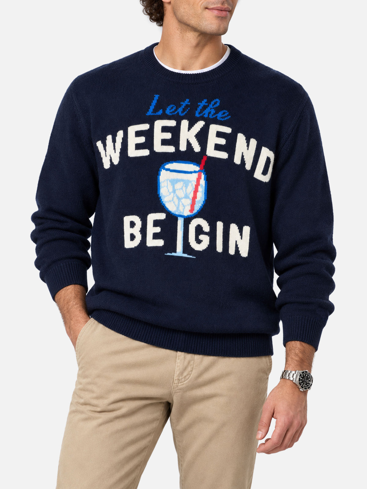 Maglione Heron blu navy con jacquard Weekend Be Gin