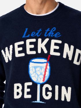 Maglione Heron blu navy con jacquard Weekend Be Gin