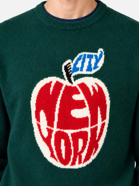 Dark green Heron sweater with New York apple jacquard