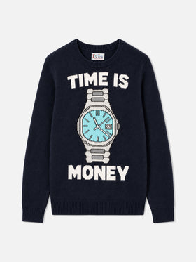 Maglia girocollo Heron blu navy con lettering Time is money