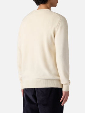 Man white sweater with Settimana in bianco embroidery