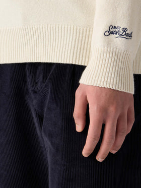 Man white sweater with Settimana in bianco embroidery