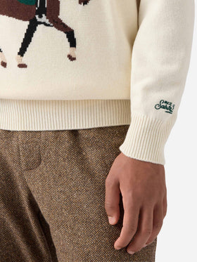 Heron sweater in white with St. Moritz Polo jacquard