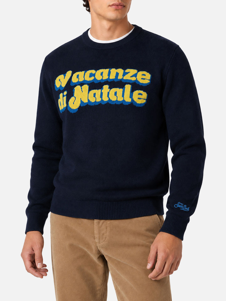 Maglione Heron blu navy con jacquard logo Vacanze di Natale | Special Edition