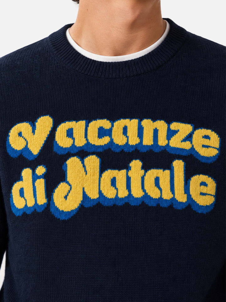 Maglione Heron blu navy con jacquard logo Vacanze di Natale | Special Edition