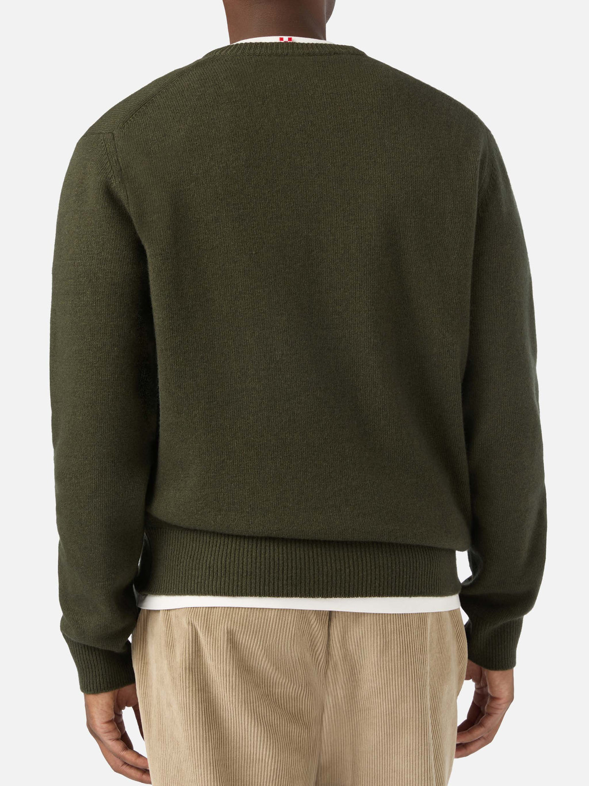 Jersey de punto con cuello redondo Heron verde militar con bordado de montaña 