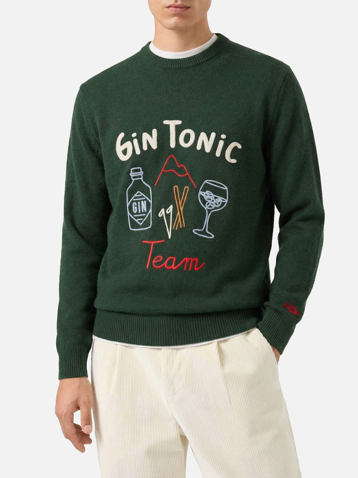 Girocollo Heron verde con ricamo Gin Tonic