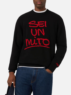 Maglia girocollo Heron nera con intarsio Sei Un Mito | Special edition