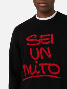Maglia girocollo Heron nera con intarsio Sei Un Mito | Special edition