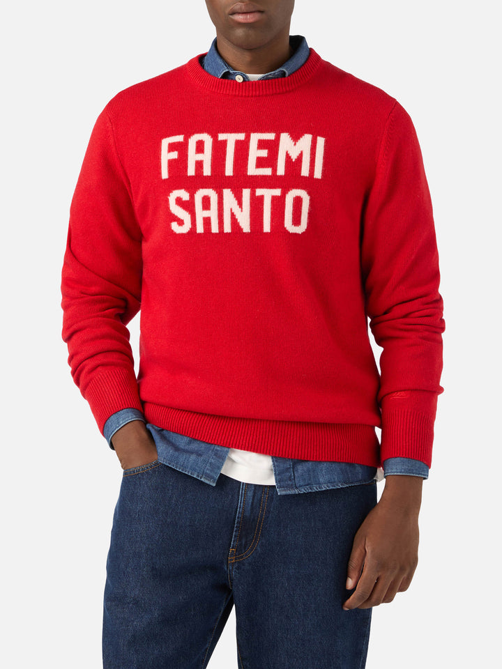 Maglia girocollo Heron rossa con intarsio Fatemi Santo