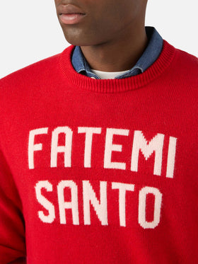 Maglia girocollo Heron rossa con intarsio Fatemi Santo