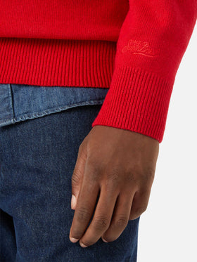 Maglia girocollo Heron rossa con intarsio Fatemi Santo