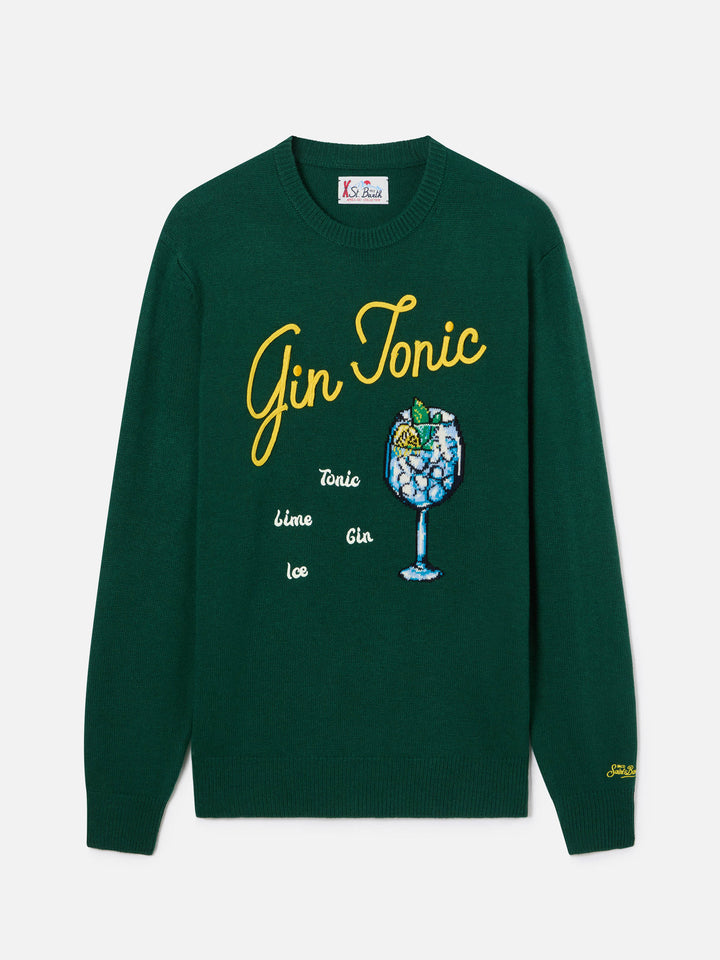 Jersey de cuello redondo Green Heron con intarsia y bordado Gin Tonic 
